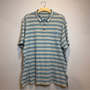 Patagonia Men's Polo Shirt - Blue and Cream Stripes size XXL Cotton